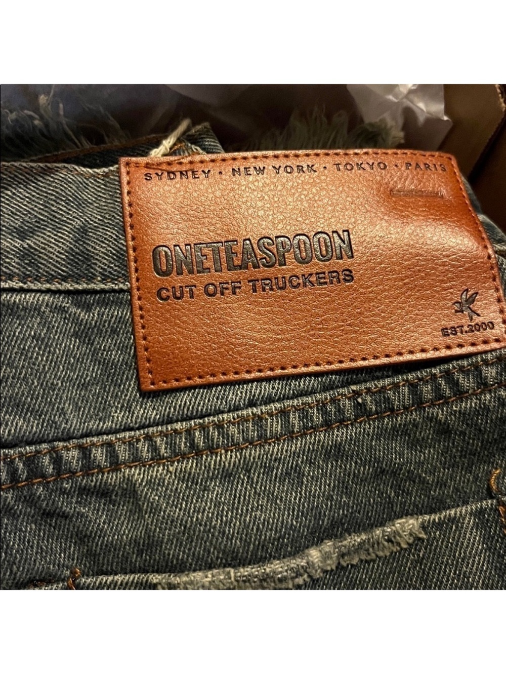 One Teaspoon Trucker Denim Shorts High Rise Distressed Black Gray Bermuda 24 NWT - Picture 6 of 6